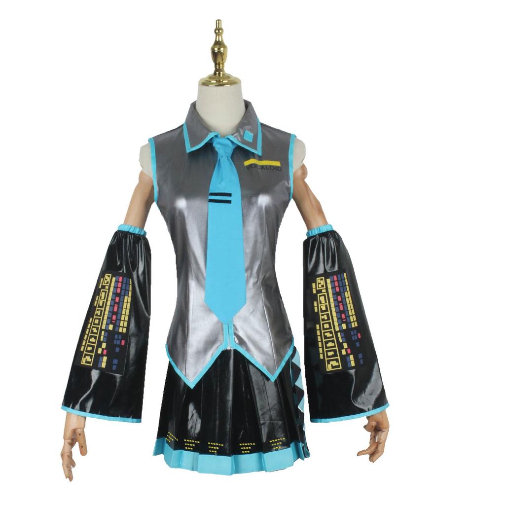 Anime Miku Cosplay Pełny Zestaw Srebrnoszary Lakierowana Skóra Materiał Garnitur Nakrycie Głowy Kostium Strój Jk Mundurek Cosplay Halloween