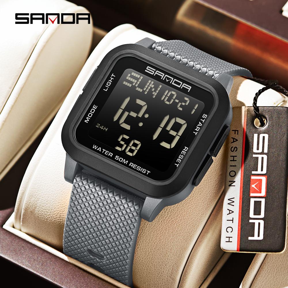 SANDA 2194 Fashion Top Brand Electronic Watch Simple, Casual, Waterproof, Multi Functional Fashion Men's Square Alarm Clock