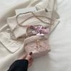 Cute Quilted Faux Leather Crossbody Bag with Bow Knot Chain Strap Small Bucket Purse for Women