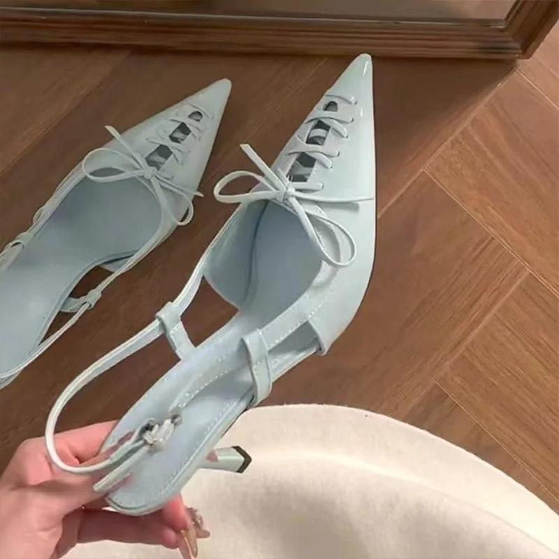 Pointed Toe Women Sandals Summer Stilettos Sexy Shoes Elegant Dress Pumps Bow Heeled Shoes Woman 2025 Designer Zapatillas Mujer