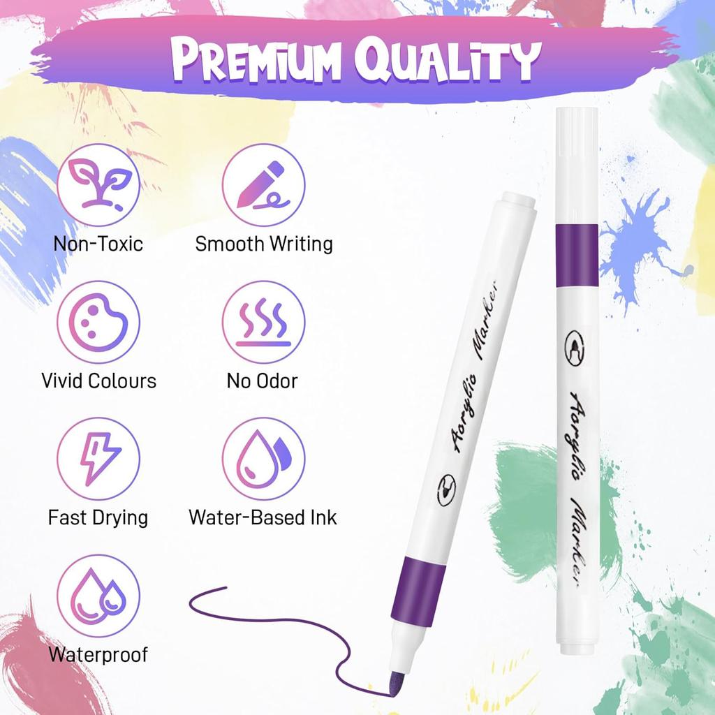Acrylic Paint Markers Set Fine Permanent Paint Acrylic Marker Pens for Stones Wood Glass DIY Projects Water-Based Acrylic Marker