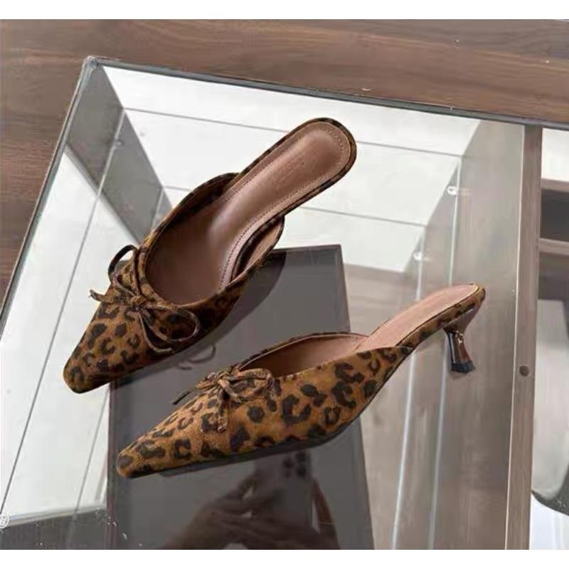

Fashion Women Baotou High Heel Half Slippers French Bow Sexy Commuter Pointed Shallow Mouler Shoes Stripper Mules Shoes High Heel Shoes 35 коричневый