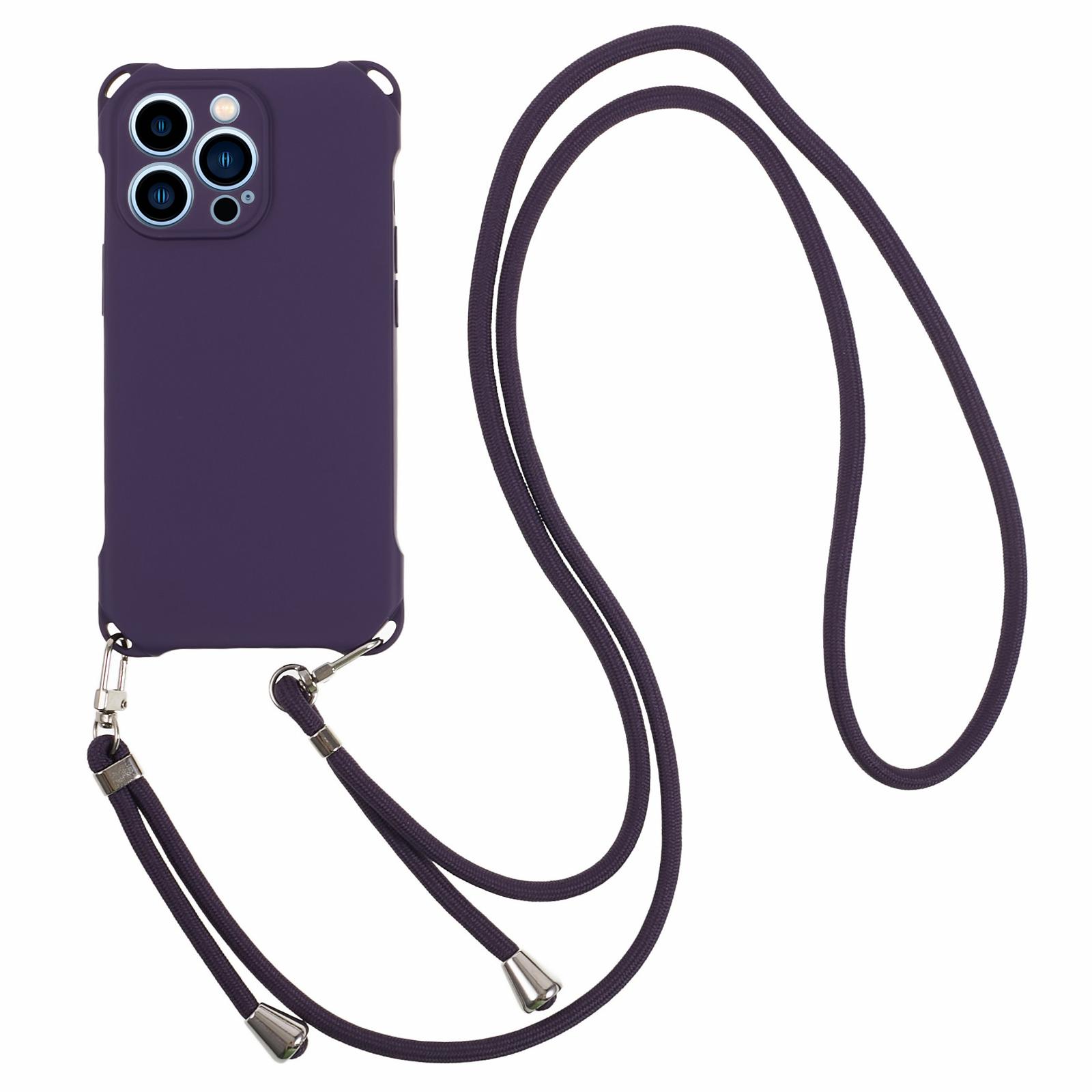 

For iPhone 13 Pro Max 6.7 inch Anti Drop Four Corner Thickened TPU Phone Case with Hanging Rope Dark Purple