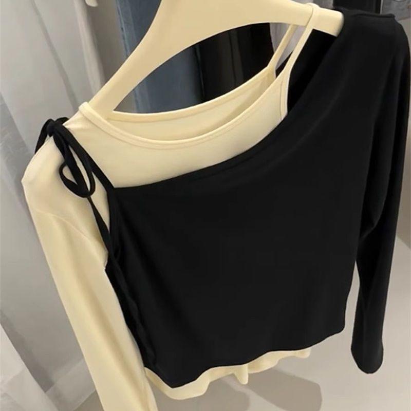 Chic French Color-Block Patchwork Long-Sleeve Shirt for Women - Perfect for Autumn and Winter