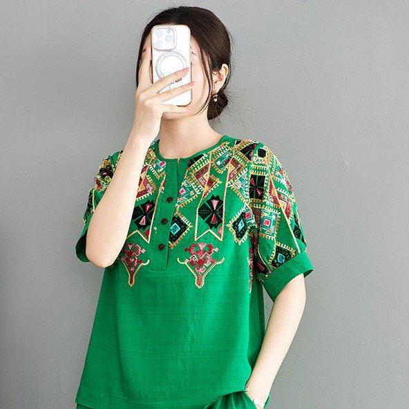 

2026 Women s Korean Style Short Sleeve T-shirt - High-end French & Hong Kong Light Mature Design XL (90-105 jin) зелений