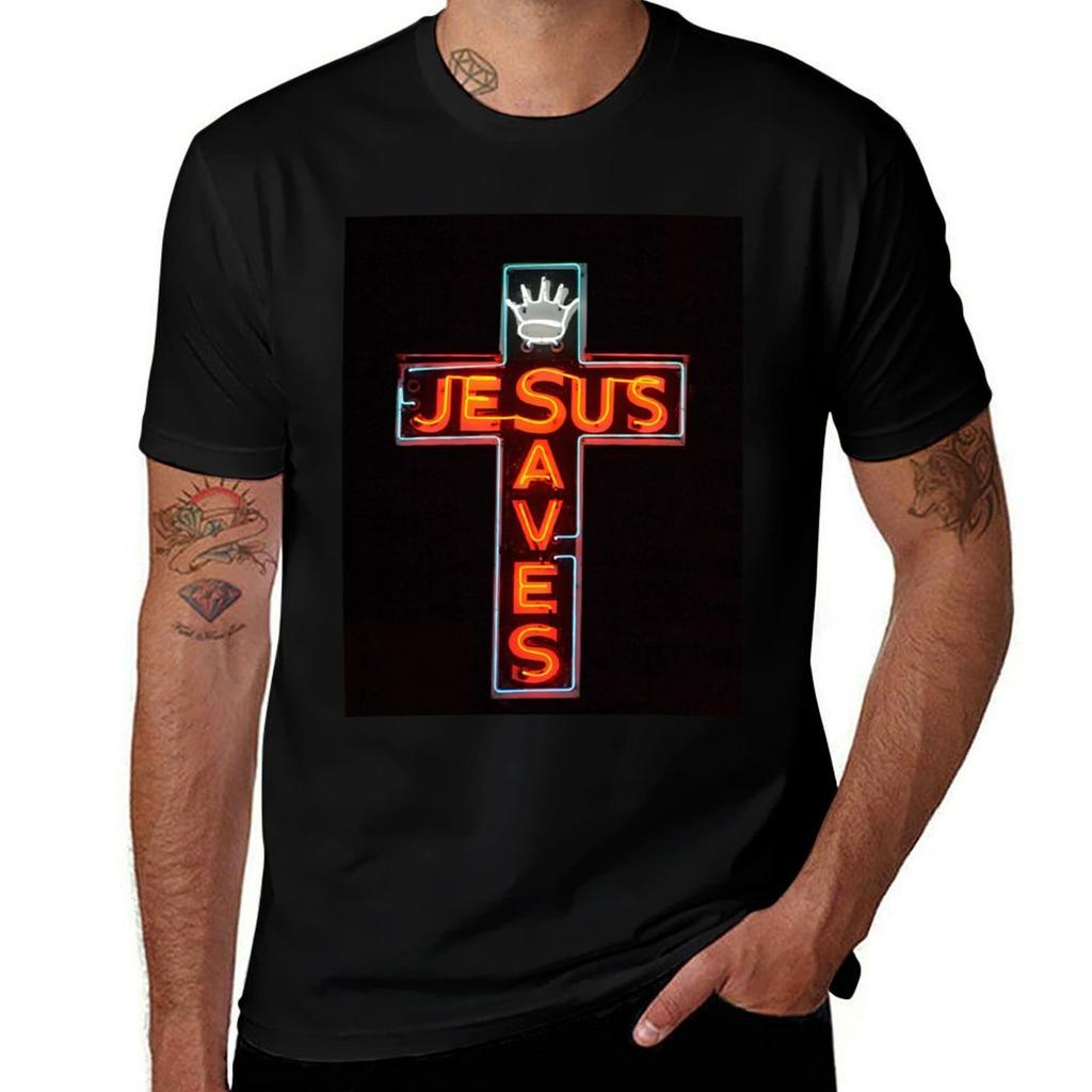 Jesus Saves T-Shirt Simple Line Art Print Tee