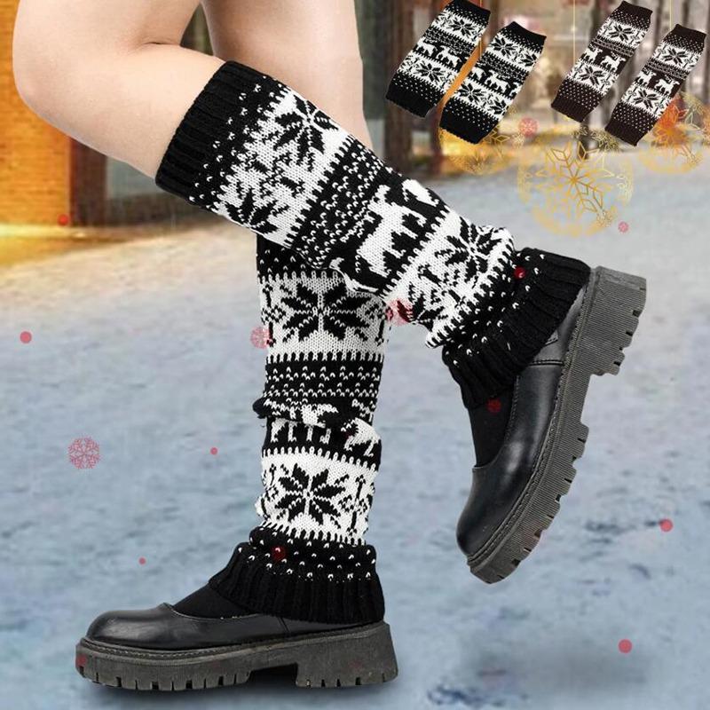 Christmas Boot Socks Womens Winter Leg Warmers Ankle Stretch Slouch Warm Thermal Ladies Wool Knitted Snowflake Female Gaiter