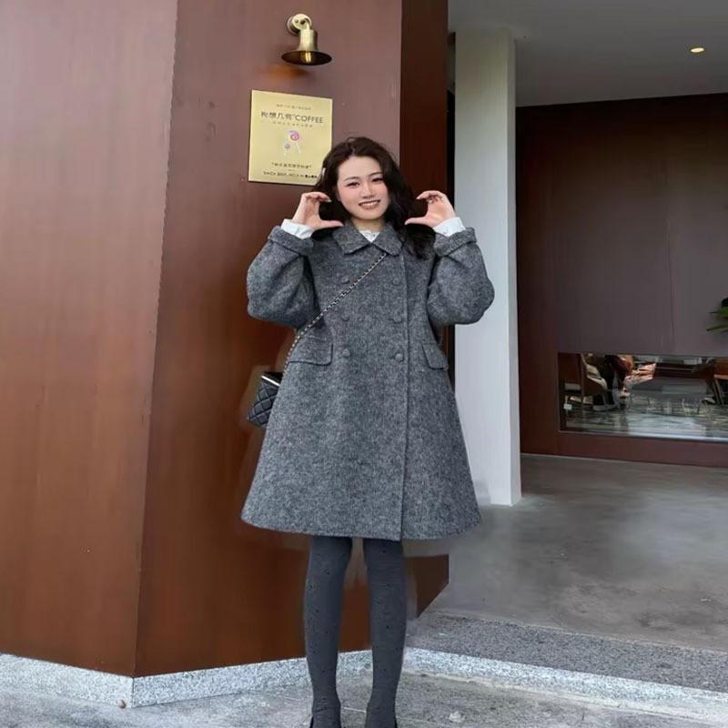Womens Wool Blend A-Line Double-Breasted Coat Mid-Length Winter 2026 Elegant Casual Outerwear