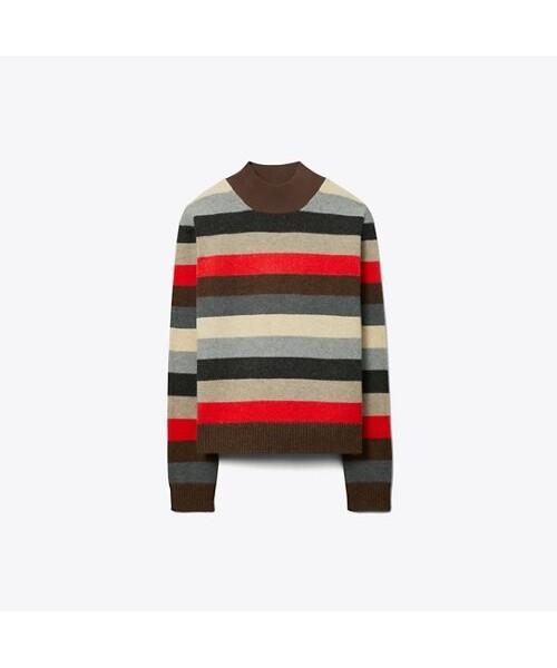 Tolibeochi Wool Turtleneck Sweater - Red Wide Stripe