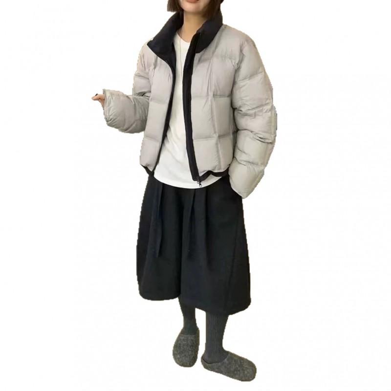 Womens Short Puffer Jacket 2026 Korean Style Thickened Stand Collar Colorblock Warm Outerwear Small Stature