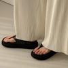 Cowhide version~ Korean version of round head thick bottom pinch foot flip-flops women's outer wear 2025 new summer height-increasing cool slippers