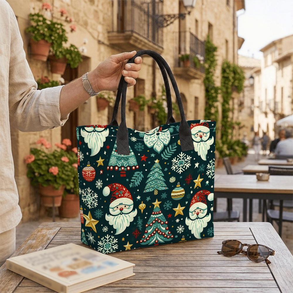 Christmas Santa Pattern Tote Bag Portable Large Capacity Shoulder Bag for Holiday Daily Use Shopping