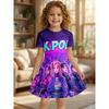 Girl's Neon Color K-Pop Group City Print Dress Purple Galaxy Short Sleeved T-shirt Dress Suitable for Birthday Gifts and Parties