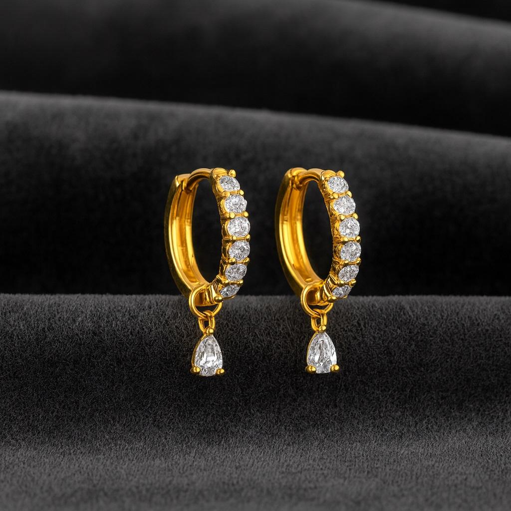 Pear Drop Dangle Earrings - 925 Sterling Silver Yellow Plated