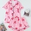 Bow Short-Sleeve Pajama Shorts Set – Stylish Indoor/Outdoor Wear