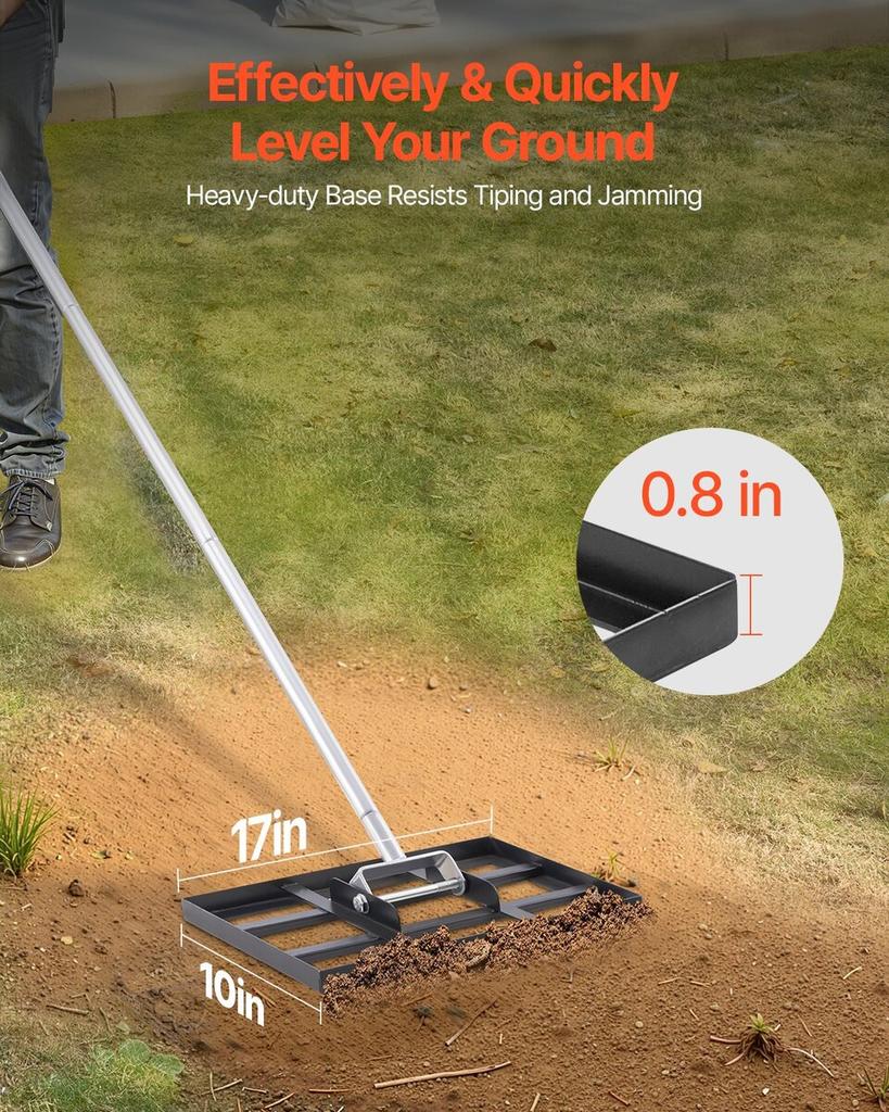 10x17in Lawn Leveling Rake 78 In Adjustable Handle for Yard Golf Court