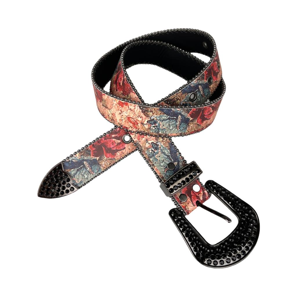 Painted Style Western Rhinestone Fashion Belt Personality Denim Men Women Jeans Belt