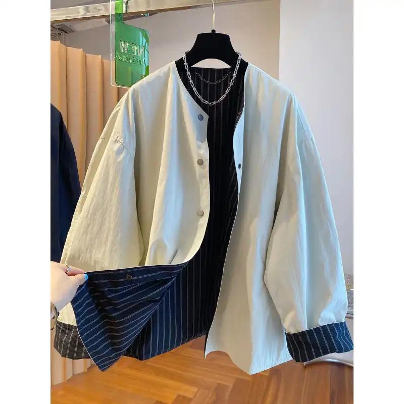 

Women s High-end Reversible Women s Spring and Autumn Loose Casual and Versatile Collarless Windbreaker Tops M абрикосовый