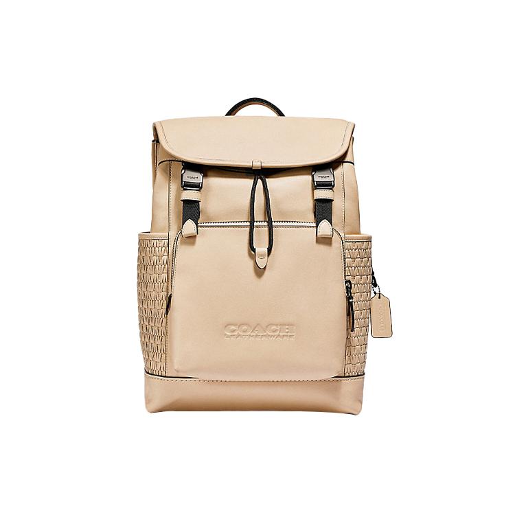 

New COACH League Cow Leather, Leather Woven Travel Bag Backpack Large Men s Beige C2667-JISBN 27.4*15.0*40.1CM