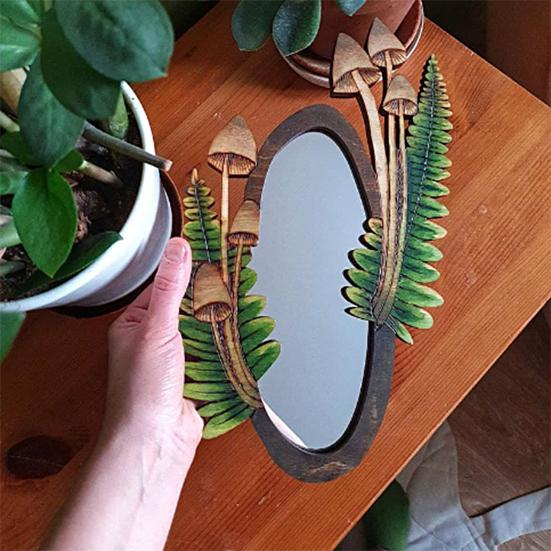 Specchio dal design unico, facile da appendere, vintage, accuratamente lucidato, a forma di fungo, regalo perfetto, attraente specchio in legno a forma di fungo per soggiorno