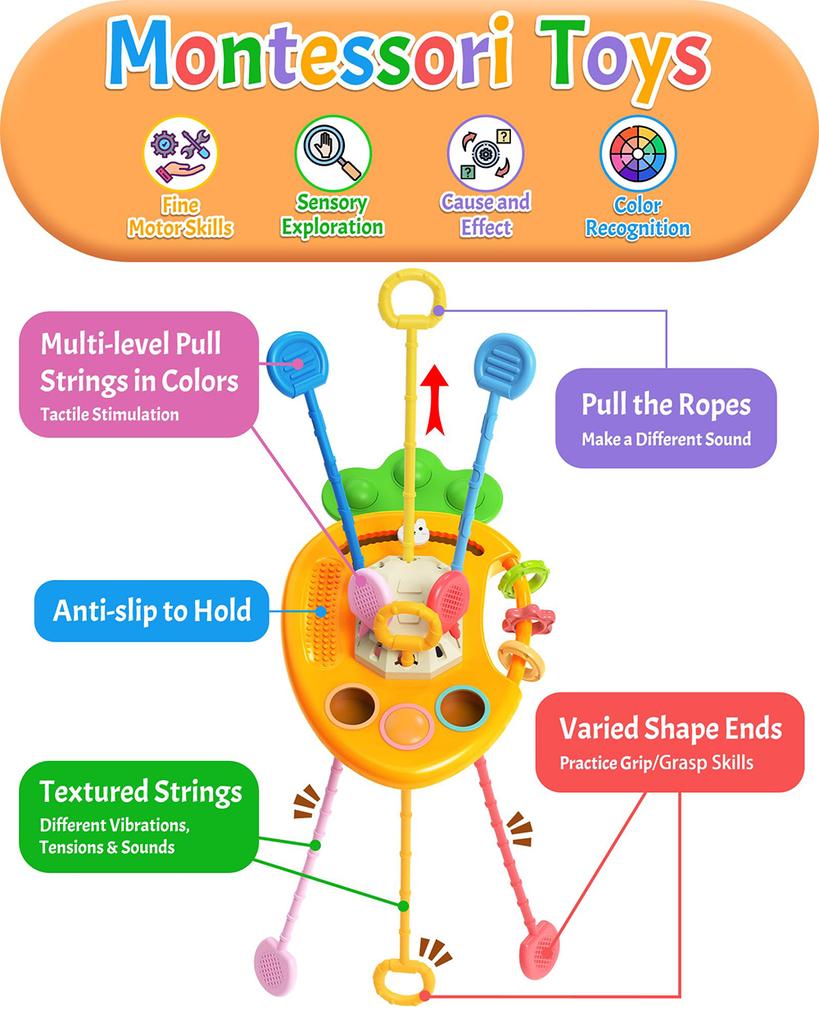 Montessori Pull String Toys Cute Rabbit Radish Babies Sensory Toys Teethers Developmental Fine Motor Skills Toys Baby Gifts