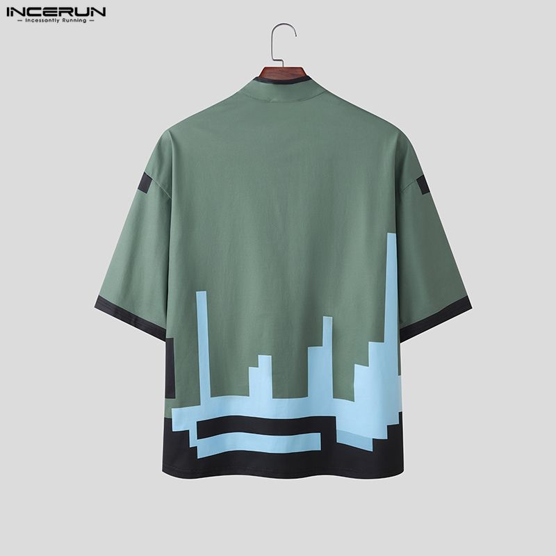 INCERUN Men Half Sleeve Round Neck Cartoon Print Oversized T-Shirts Tops