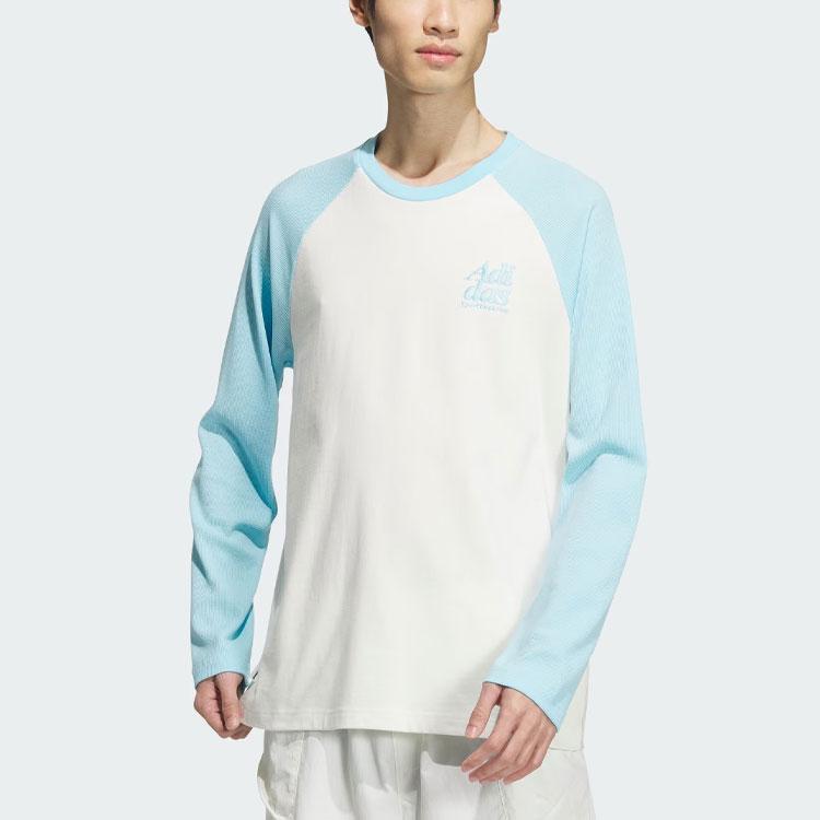 Adidas Small Logo Embroidered Color Block Long Sleeve Sports Casual Tee Men Tops Prayer-Blue JI9826