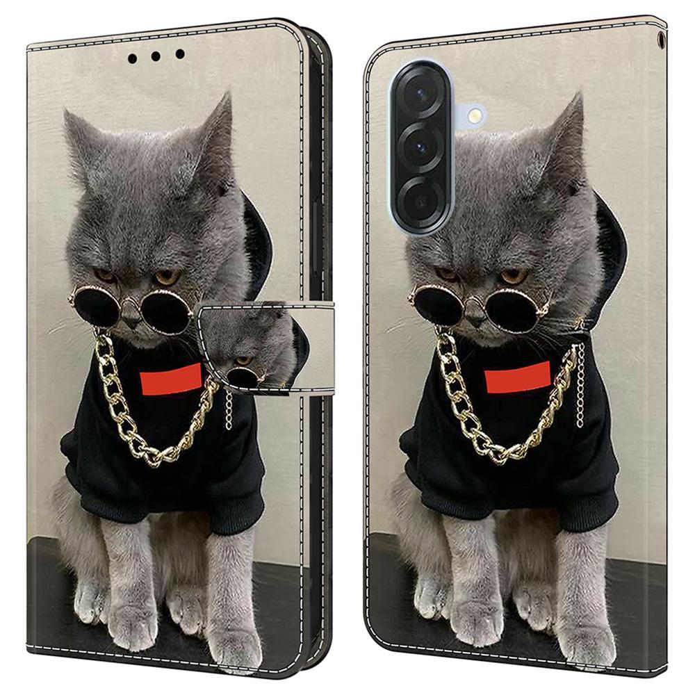 Kožené pouzdro pro Samsung Galaxy A16 5G/4G s potiskem vzoru, peněženkou a stojánkem, flipový kryt na telefon