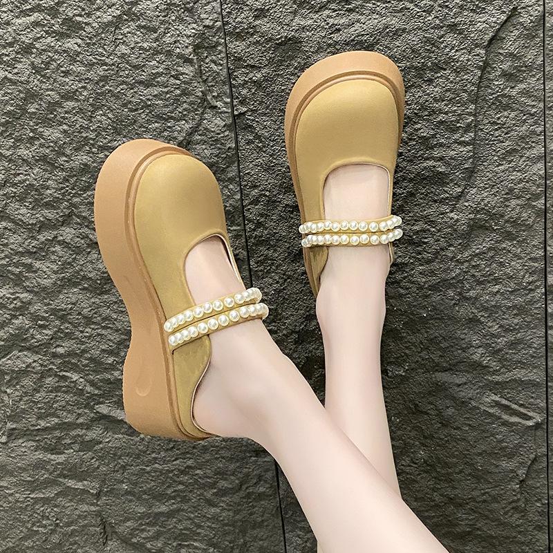 Thick-bottomed bag head half slippers women's summer wear 2025 new fashion pearl lazy drag fairy style slippers