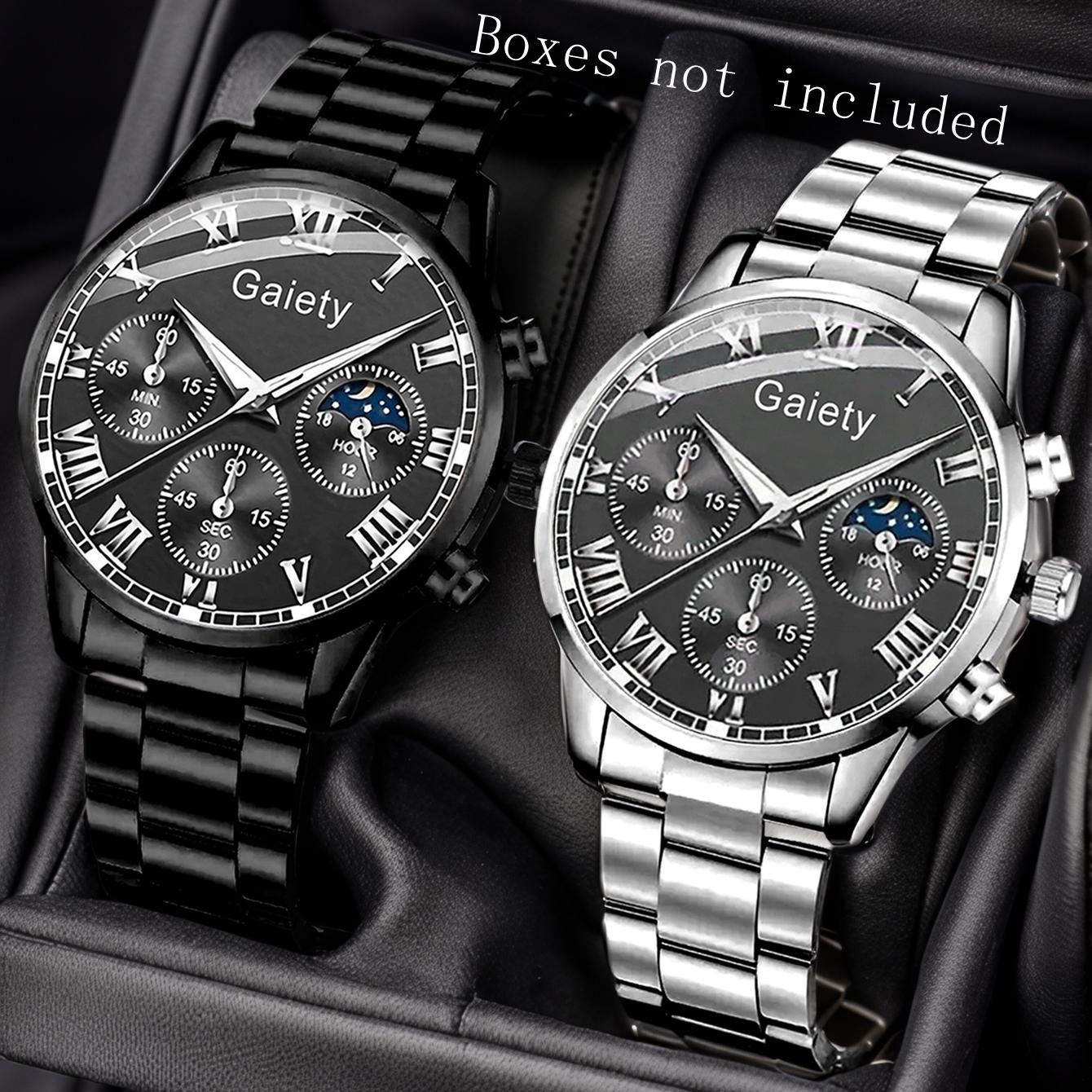 

2PCS Men Watch Set Trendy Fashion Business Roman Digital Scale Round Dial Quartz Watch Set Suitable for Daily Clothing Matching