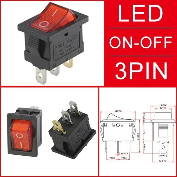 10/30/100 Pcs KCD1 Snap - In Boat Rocker Switch - SPST ON - OFF, 2/3/4 Pin, 250V 6A (AC) / 125V 10A, 2P Toggle Power Snap Switch
