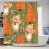 Whimsical Christmas Tree Bears Shower Curtain Set For Bathroom Decor Green Orange Plaid Fabric With Cute Cartoon Print