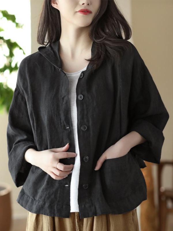 2025 Retro Women’s Cotton Linen Hooded Cardigan - Loose, Thin, Long Sleeve, Sun Protection, Short Jacket for Spring/Summer