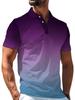 Men's Outdoor Short-Sleeve Polo Shirt with Printed Design (Not Textured), Available in Multiple Sizes. Men's Lapel Polo with Purple-Blue Gradient