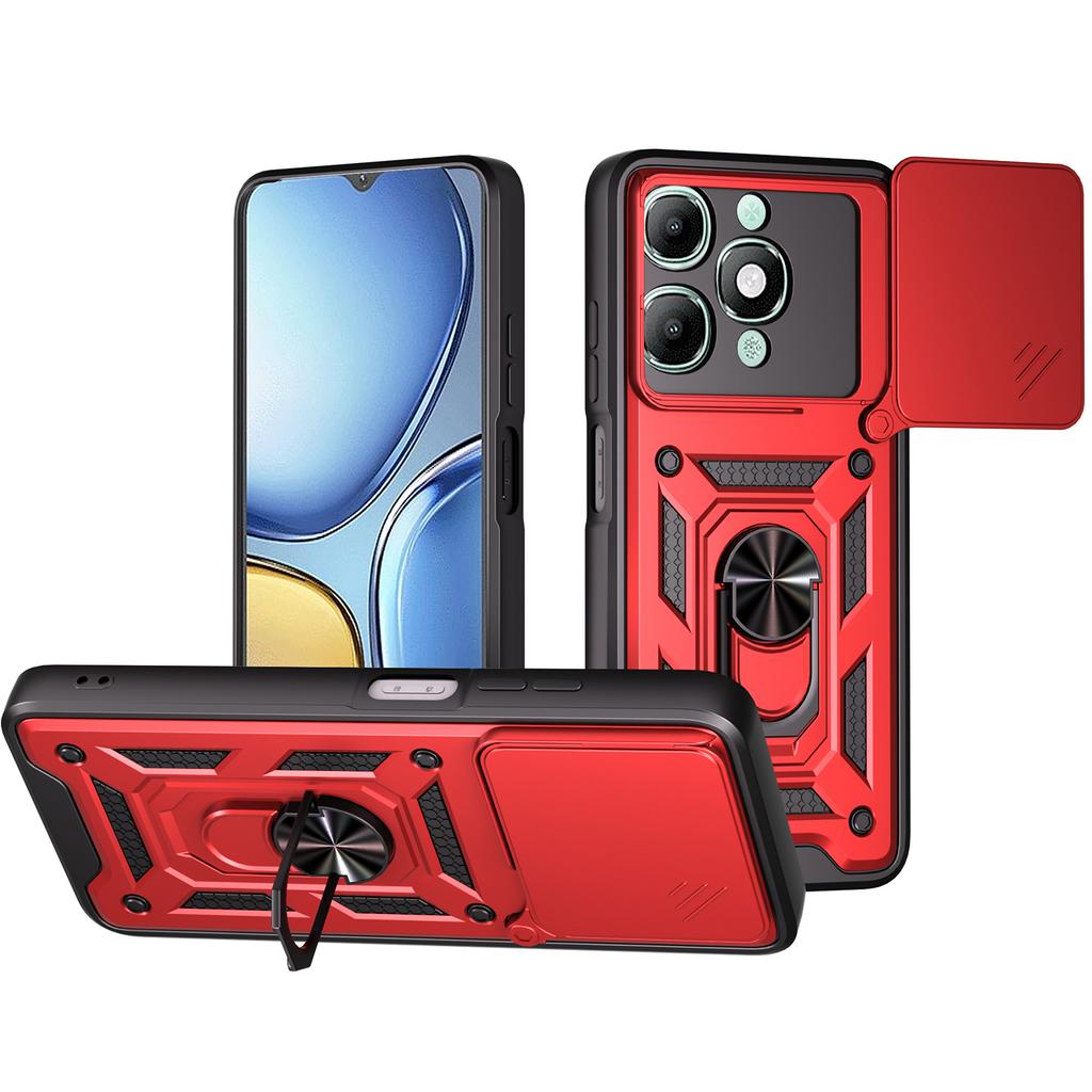 For itel A90 4G Case with Slide Camera Lid PC+TPU Kickstand Phone Cover