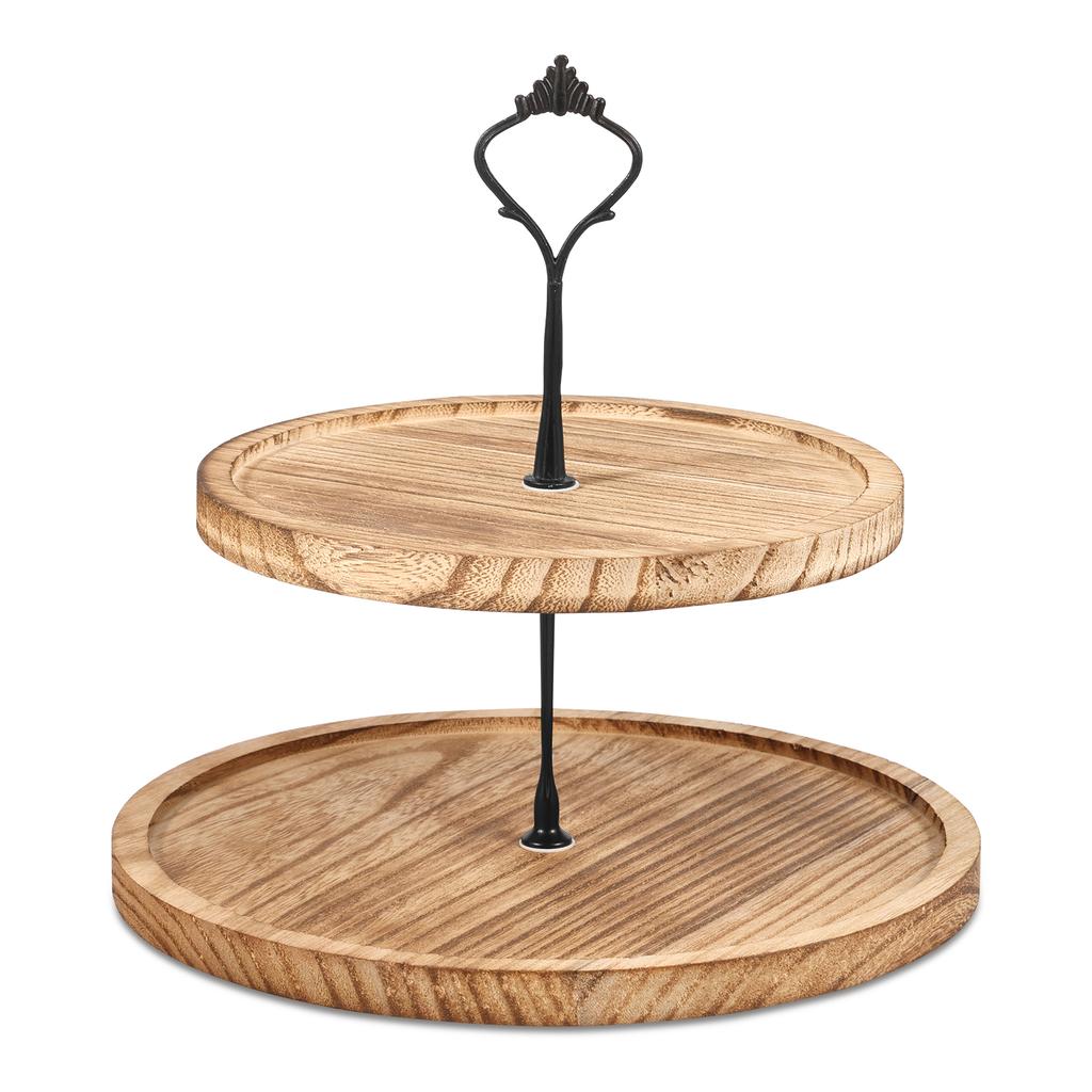 Wood Cupcake Stand Detachable 2 Tiers Round Tiered Cake Display Stand For Birthday Party Dessert Table Fruit Plate Display Tray