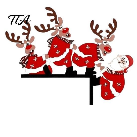 Creative Christmas Door Ornament Frame Corner Decor, Wooden Santa Reindeer Topper Indoor Holiday Art Ornament, Table EdgeDecoration for Home