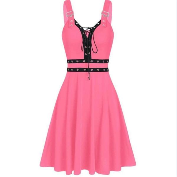 Damenkleid Gothic Punk Stil Kleid Patchwork Bandage Trägerkleid