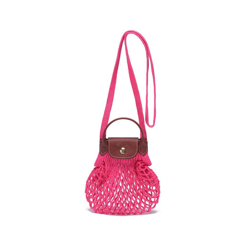 

Longchamp Le Pliage Filet 17 Valentines Day Edition Hollow Flap Snap Closure Cotton And Leather Trim Mesh Tote Shoulder Crossbody Bag Mini 10139HVHP73 Pink