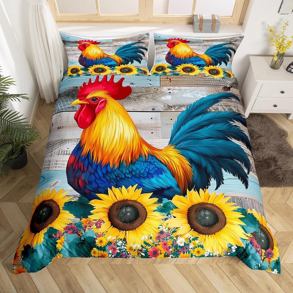 Comforter Rustic Rooster Bedding Set Farm Animal Full King Queen Size Microfiber Farmhouse Chicken With