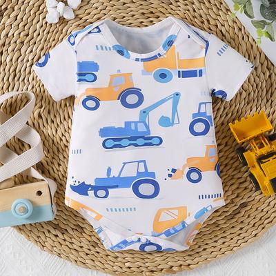 Infant Baby Boy Truck Print Bodysuit Casual Short Sleeve Onesie