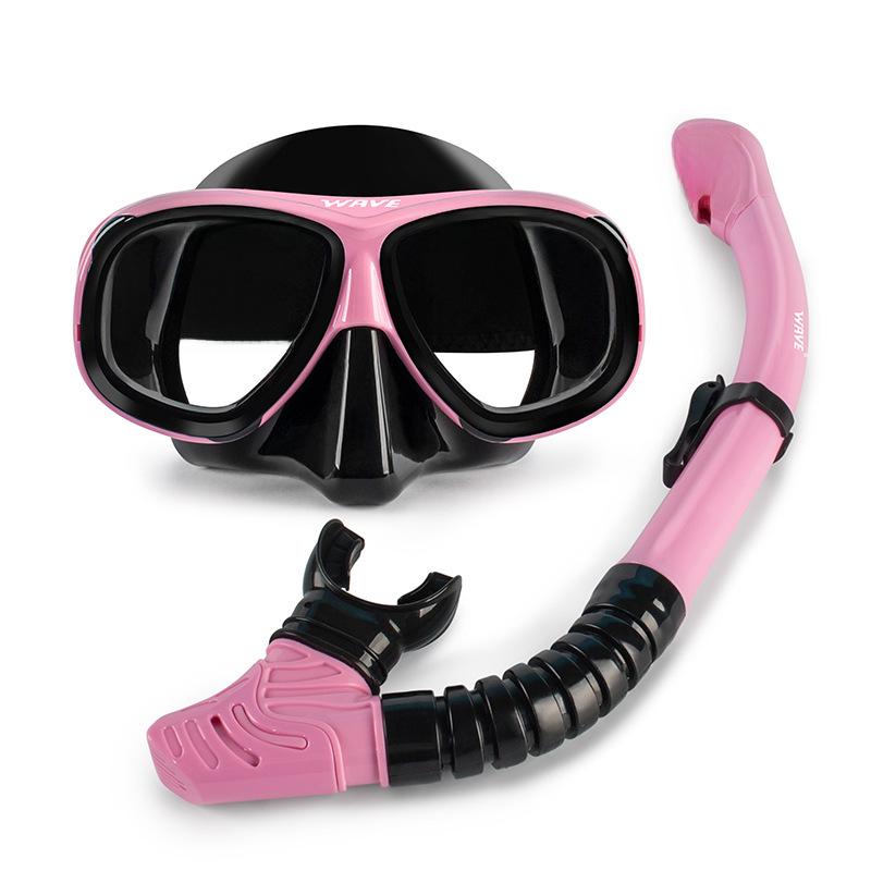 Wave Pro Snorkel Set: Silicone Dry Snorkel & Large Frame Prescription Diving Mask