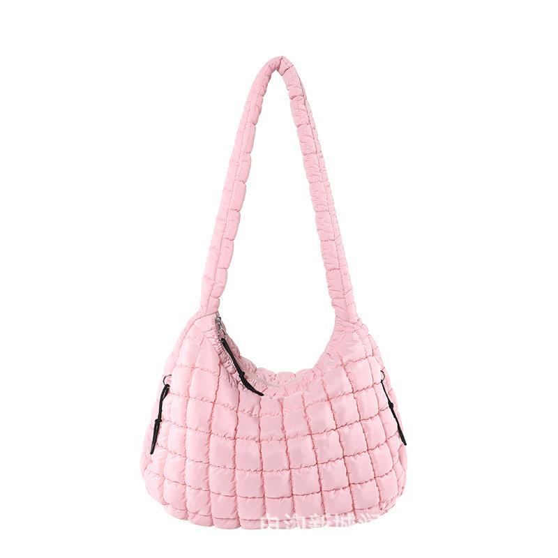 Checked Cloud Bag Fashionable Single Shoulder Portable Dumpling Bag Large Capacity Down Cotton Underarm Women's Bag