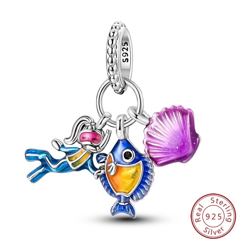 New Copper Ocean Series Mermaids Shell Charms Beads Fit Qikaola Original Bracelets Fine Birthday Diy Jewelry