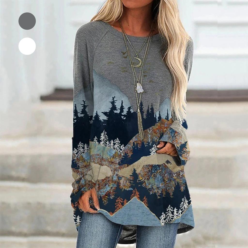 Женщины Дерево Рукав футболка Гора O-Neck Печать Случайный Pullover Top – купить по низким ценам в интернет-магазине Joom