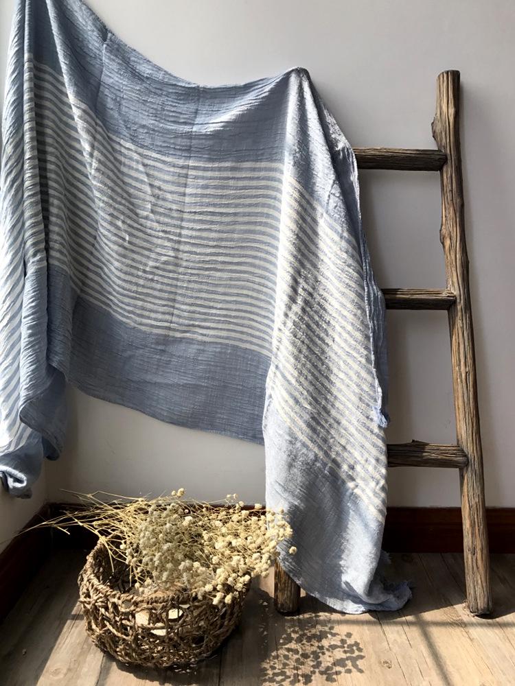 Japanese & Korean Style Autumn/Winter Unisex Striped Scarf In Cotton, Linen & Silk