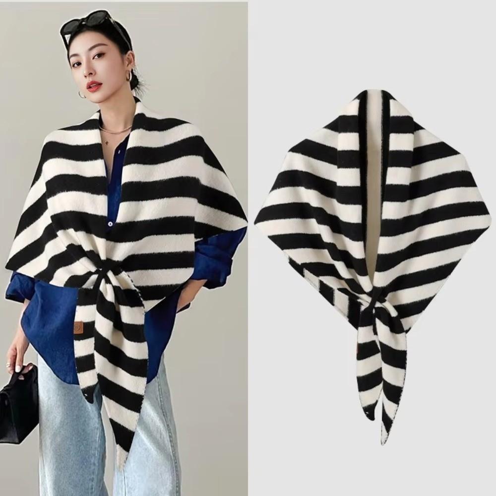 Wool Blended Women Shawl Striped Print Pashmina Wraps Elegant Triangle Scarf Fashion Accessory