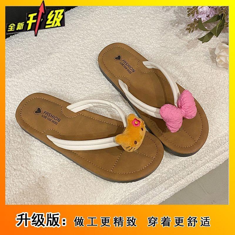 

Новые милые шлепанцы Hello Kitty с бантиком, на плоской подошве, высокая ценность, сладкие, пляжные, студенческие, женские туфли 40