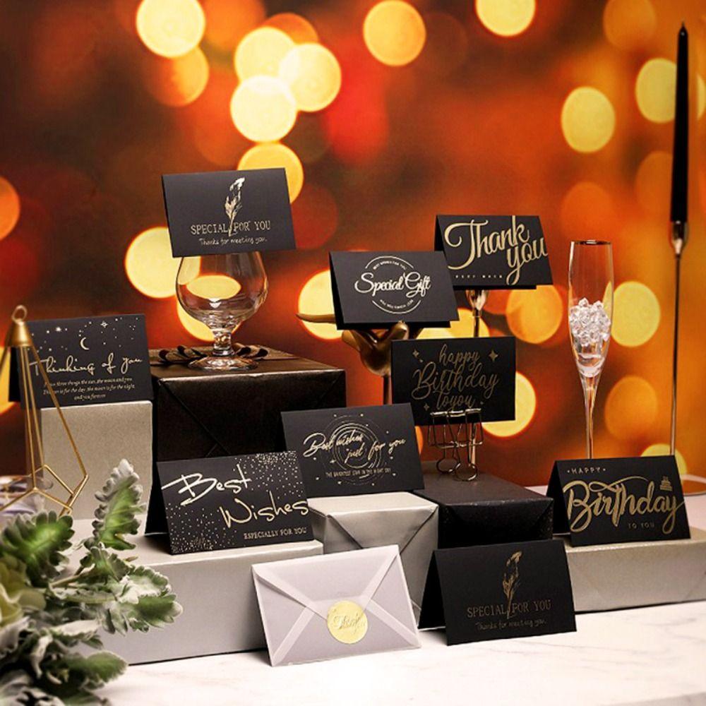 8pcs Universal Birthday Gift Card Bronzing Blessing Card Postcard Wedding Invitation  Wedding