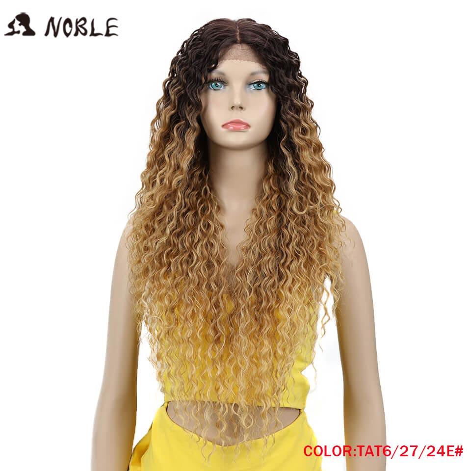 Noble Synthetic Lace Wigs For Black Women Middle Part Long 30" Ombre Blonde Wig With Dark Roots Wavy Heat Resistant Lace Wig